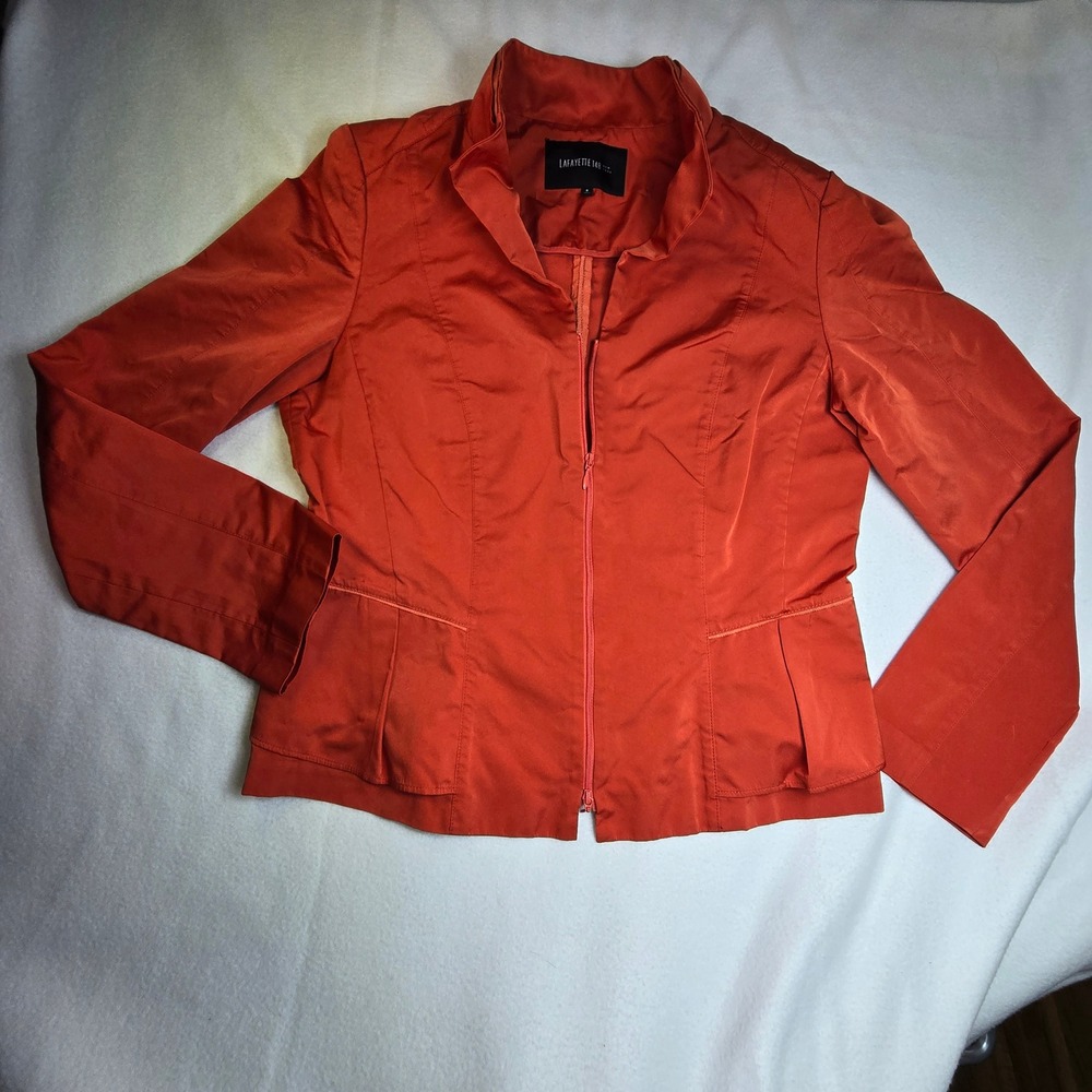 Lafayette 148 NY Orange Jacket Career Blazer Womens Sz 8‎ Preppy Tailored Peplum